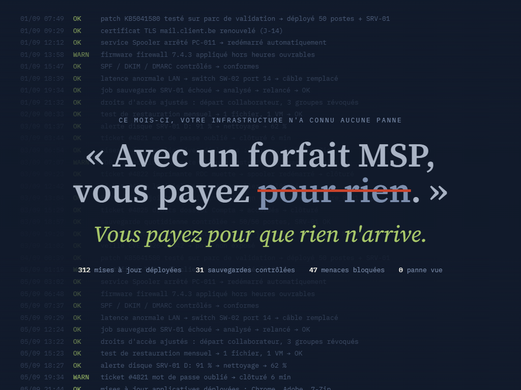 Le travail invisible d'un prestataire d'infogérance pendant un mois sans panne